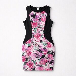 Coco Bianco Black and Pink Floral Mini Dress